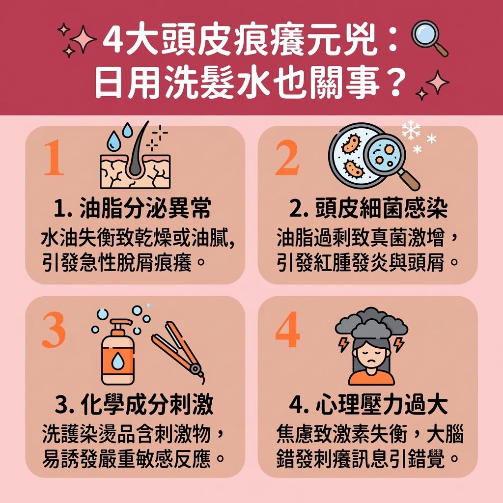 這是一張 1:1 扁平化醫美資訊圖表,教導大家預防【頭皮】痕癢與維持良好【髮質】的秘訣。許多人為了【改善天生鬈髮】與【改善頭髮毛躁】,會進行【直療】與【負離子】療程。為了追求完美的【柔順直髮效果】與【溫和改變髮質】,必須注意【降低藥水刺激】。若【藥水】化學成分太強,加上【夾板】的【熱力】傷害,會嚴重破壞【毛鱗片】,流失【水分】、【蛋白質】、【氨基酸】與【角蛋白】,進而引發頭皮嚴重敏感與痕癢!
為【減少熱力傷害】並【修復受損髮質】,必須落實【日常頭髮護理】與【染燙後續保養】。日常請選用溫和的【洗頭水】與【護髮素】進行【鎖水保濕護理】。定期塗抹【髮膜】,能為脆弱的【髮絲】與【髮尾】【補充頭髮營養】(提供充足【營養】)。
這套護理能【滋潤乾燥髮尾】、【解決頭髮打結】,有效【撫平毛鱗片】及【鞏固頭髮結構】。這不僅能【防止頭髮斷裂】、【提升髮絲彈性】(恢復健康的【彈性】),更能【增加頭髮光澤】(散發自然【光澤】)及【改善頭髮扁塌】。最終成功【延長直髮壽命】,讓您同時擁有健康頭皮與亮麗秀髮!