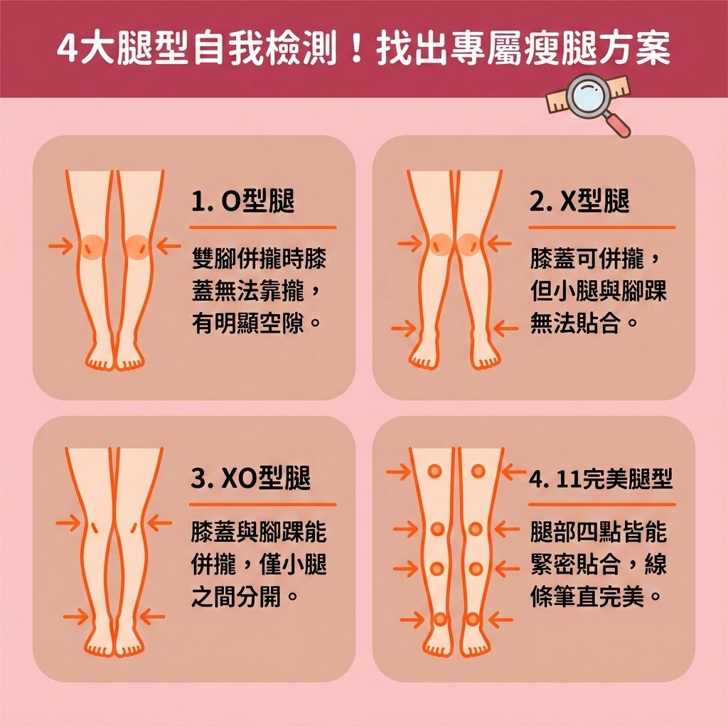 這是一張 1:1 正方形、台灣健康部落格風格的教育性資訊圖表。圖中解析了不同的腿型,教你如何對症下藥。想要塑造修長美腿與收緊腿部線條,必須針對大腿與小腿的具體問題。若因荷爾蒙或經期引起水腫,可運用經期減肥法,並多吃燕麥、蛋白質,減少碳水化合物(執行低碳飲食法)來控制熱量攝取與精算卡路里。
日常要配合帶氧運動(如規律的帶氧運動)以提升基礎代謝與整體新陳代謝,燃燒腿部脂肪及減少脂肪積聚。運動後能舒緩腿部疲勞、促進血液循環(加強血液循環)並活化淋巴以疏通淋巴排毒,從而改善下半身水腫與消除肌肉型小腿(放鬆糾結的肌肉)。
針對難以消除的深層脂肪,若想改善梨形身材與消除大腿贅肉,可考慮醫學美容的局部減脂療程。透過先進的無痛溶脂技術(包含冷凍溶脂、射頻與其他高階溶脂科技),能進行精準的醫美定位修形。香港完美醫療為您提供專屬瘦身方案,輕鬆打造完美體態!