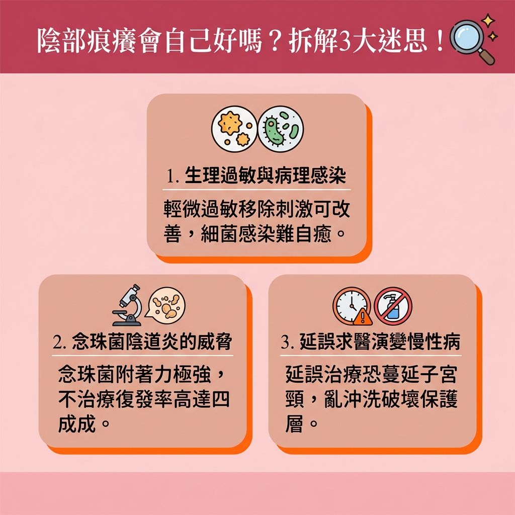 這是一張1:1正方形的台灣健康部落格風格資訊圖表,主要探討陰部痕癢迷思與女性【荷爾蒙】健康。圖表提醒,若因【多囊卵巢症】導致【雄性激素】過盛,不僅是【美人生鬚原因】與【女生長鬍子】的元兇,還會長出【粗硬毛髮】、【唇毛】、【面毛】及【面部雜毛】。許多人為了【去除小鬍子】,常依賴【剃刀】或【脫毛膏】,但這易引發【毛髮倒生處理】不當,甚至需要【剃鬚膏推薦】來減少刮傷,且容易留下【鬚根】並刺激【角質層】與【毛囊】,引發痕癢與發炎。
為【避免毛囊炎】及照顧【敏感肌】,圖表建議尋求專業【脫毛公司】的【治療師】進行【無痛激光脫毛】或【全身脫毛】(包括容易悶熱感染的【比基尼線】)。透過比較不同【脫毛儀器】(如【755nm】與【808nm】波長)與進行【脫毛療程比較】,能更了解【激光反應】與潛在的【激光脫毛副作用】。專業的【激光脫毛】配備【冷凍劑】能安全擊碎【黑色素】,不僅有卓越的【永久脫毛效果】,還能【改善色素沉澱】與【收細毛孔】。圖表底部還附有【脫毛後護理】指南、【激光脫毛價錢】參考、【學生脫毛優惠】資訊,以及關於【脫面毛邊間好】的實用建議。