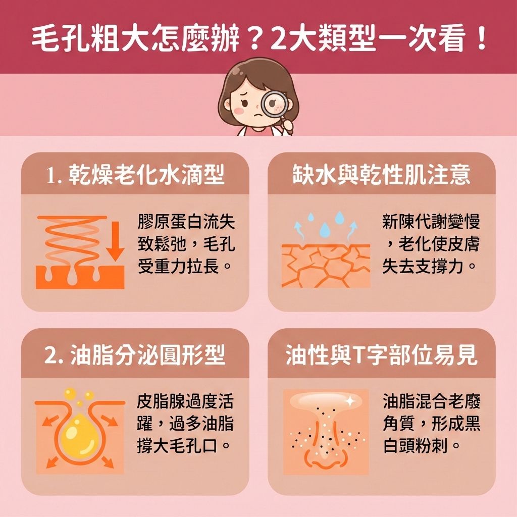 這是一張台灣健康部落格風格的醫美圖表,解釋兩大毛孔粗大類型。當體內荷爾蒙失衡,特別是患有多囊卵巢症導致雄性激素過高,這不僅是美人生鬚原因,造成女孩煩惱的女生長鬍子與面部雜毛(如唇毛、面毛),還會刺激油脂過度分泌,混合角質層後嚴重撐大毛孔。
為了解決毛孔與毛髮問題,許多人想去除小鬍子,但若誤用剃刀、脫毛膏或看錯剃鬚膏推薦,容易留下礙眼的鬚根與粗硬毛髮,甚至引發需要做毛髮倒生處理的危機。為了避免毛囊炎並有效收細毛孔,尋找專業的脫毛公司進行全身脫毛或比基尼線護理是最佳選擇。
在搜尋脫面毛邊間好、激光脫毛價錢、脫毛療程比較與學生脫毛優惠時,請留意專業治療師操作的脫毛儀器。透過755nm或808nm波長精準擊碎毛囊內的黑色素,配合原廠冷凍劑,即便是敏感肌也能享受無痛激光脫毛。這不僅能達到理想的永久脫毛效果,還能改善色素沉澱。只要做好脫毛後護理,觀察良好的激光反應,就能有效避免激光脫毛副作用,同時透過激光脫毛的熱能幫助緊緻肌膚,真正實現平滑細緻的美肌!