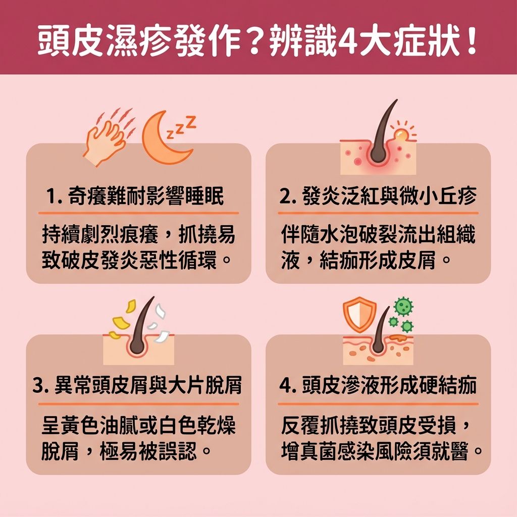 這是一張台灣健康部落格風格的正方形資訊圖表,以可愛且具醫美感的扁平化向量插畫,詳細講解「頭皮濕疹」與「脂漏性皮炎」的四大症狀。圖表幫助讀者及早發現並進行皮膚專科治療。
許多人面臨壓力、荷爾蒙變化、或環境濕度改變時,免疫系統容易失調,導致皮脂腺過度分泌皮脂。這會造成馬拉色菌與真菌過度繁殖,引發炎症、紅疹及異常的頭皮屑,甚至影響毛囊與角質層健康,流失蛋白質。為解決頭皮痕癢並改善頭皮發炎,專業醫生可能會建議使用類固醇或抗生素來控制病情。
圖表指出日常的脂漏性皮炎護理與毛囊炎護理保養非常重要。學習正確的藥用洗髮露用法,挑選含抑菌抗屑成分的藥用洗頭水,是極佳的去頭皮屑方法。搭配適當的頭皮去角質推薦產品進行頭皮深層清潔,不僅能減少細菌滋生、解決頭皮出油,更能預防毛囊堵塞。
在應對換季頭皮乾癢時,適當按摩可改善血液循環,並達到舒緩頭皮敏感的效果。圖表同時提醒,從根本上調整作息習慣與維持飲食清淡改善體質,不僅能全方位強化髮根健康,更是長遠預防脫髮問題的關鍵指南。