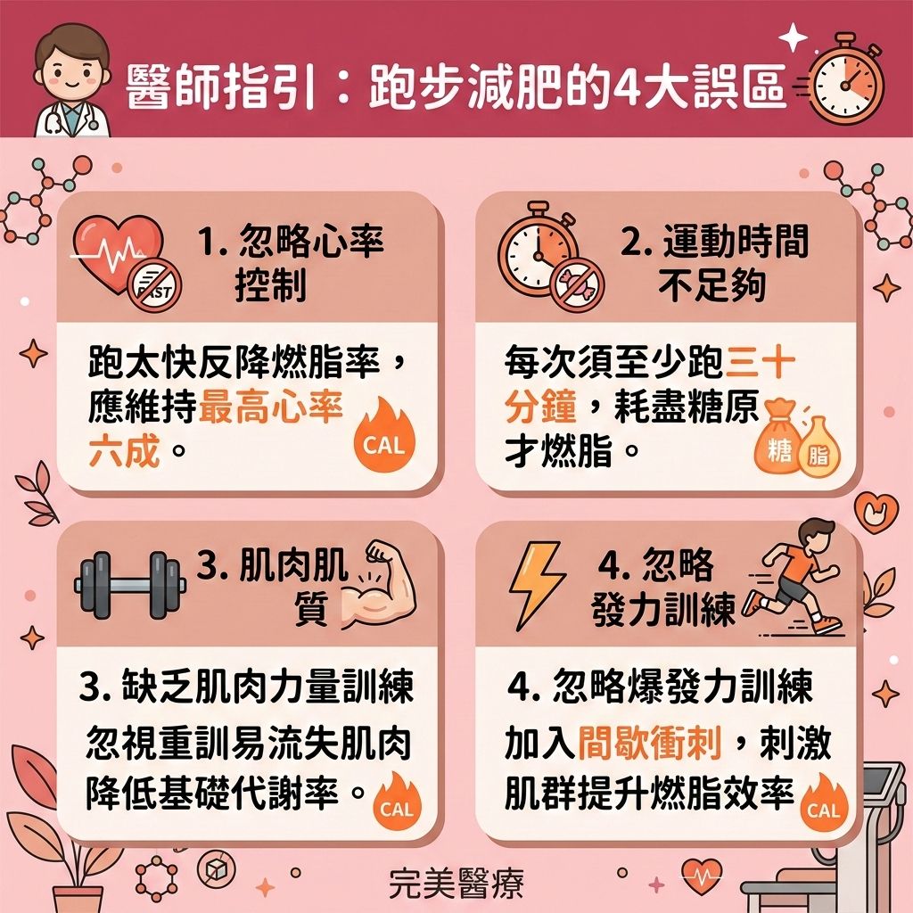 這是一張台灣健康部落格風格的 1:1 正方形資訊圖表,主題探討跑步減肥的正確觀念與破解空腹跑步迷思。圖表教導我們如何透過結合有氧運動與無氧運動來燃燒脂肪與預防脂肪積聚。重點在於控制心跳率,以確保最佳的慢跑減肥效果,有效減少內臟脂肪與皮下脂肪。
若想突破減肥停滯期並降低體脂比例(降低體脂率),除了運動,控制熱量攝取與注重運動後進食也是增肌減脂飲食的關鍵。日常應攝取優質蛋白質與適量碳水化合物,並可補充富含膳食纖維、能促進腸胃蠕動的秋葵,或飲用含有兒茶素減脂功效的綠茶。配合適度的間歇性斷食,能進一步提升基礎代謝與整體的基礎代謝率,加速新陳代謝並增加肌肉量,從而消耗更多卡路里(代謝脂肪)。
遵循這些原則能有效減大肚腩(減去大肚腩),消除頑固脂肪,成功打造易瘦體質並塑造緊緻線條。若追求更精準的專屬瘦身方案,香港完美醫療等醫學美容機構提供了頂尖的局部減脂療程。透過安全的無創減脂技術進行醫美定位修形,能高效幫您雕塑出理想曲線!