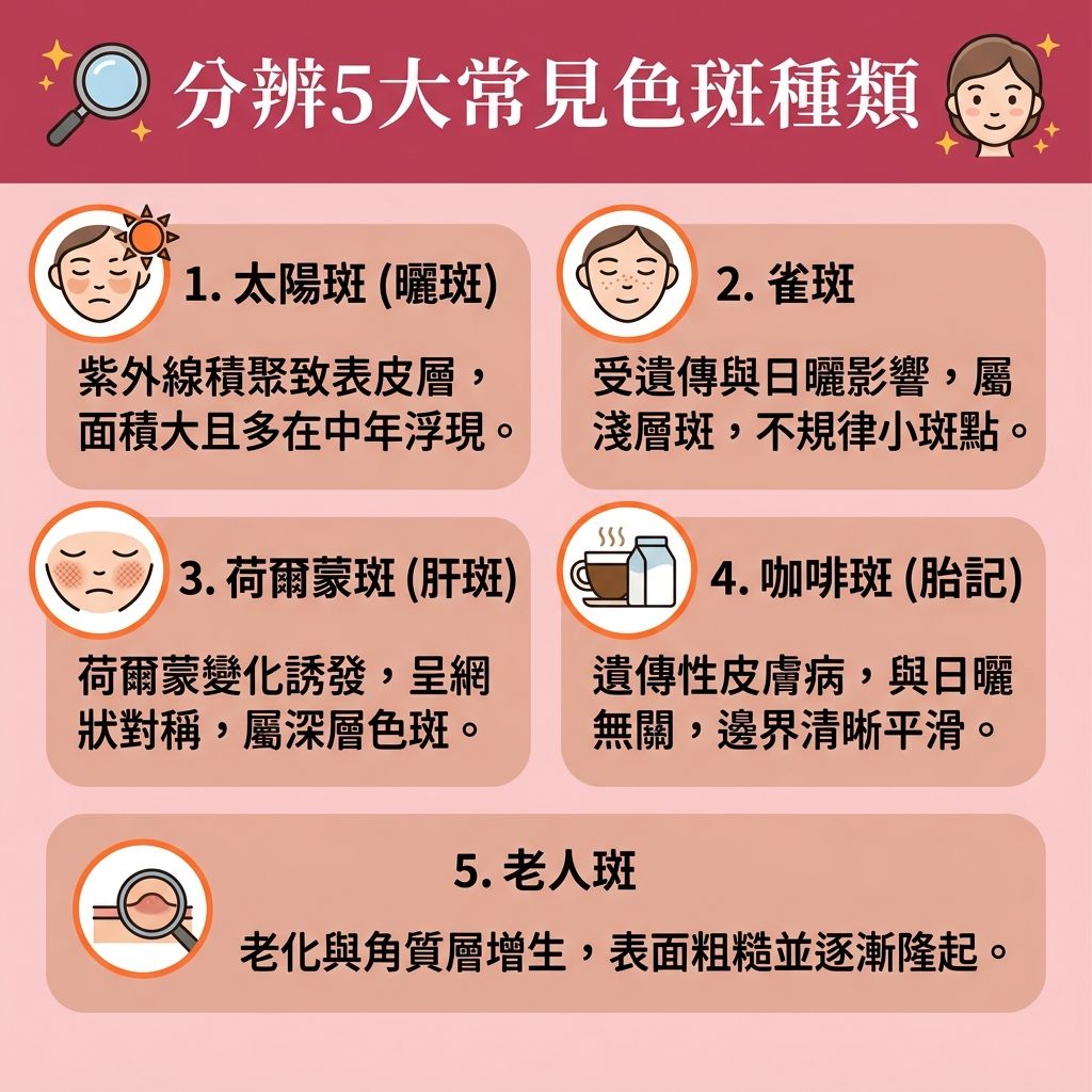 色斑種類1. 太陽斑(曬斑)