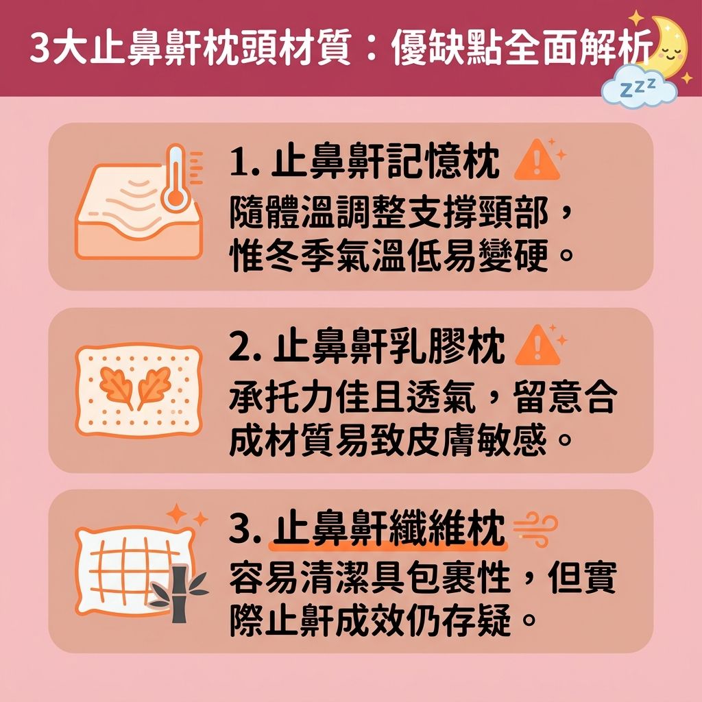 這是一張台灣健康部落格風格的 1:1 正方形扁平化資訊圖表,主要探討【解決鼻鼾方法】與常見的止鼻鼾枕頭材質。圖表分析了記憶枕、乳膠枕等能否幫助【保持呼吸道暢通】與【改善睡眠質素】。
然而,若【鼻鼾】嚴重或患有【睡眠窒息症】(特別是【阻塞性睡眠窒息症】),單靠枕頭難以【改善呼吸道阻塞】。當【脂肪】積聚、或因【喉嚨】與【軟顎】【肌肉】鬆弛,會導致【氣流】受阻,引發【睡眠呼吸中止】與【睡眠缺氧症狀】(缺乏【氧氣】)。長期下來不僅影響精神,更需及早【預防心血管疾病】並【減輕日間疲倦】以【降低停止呼吸頻率】。
因此,建議尋求專業【診所】的【醫生】進行【睡眠測試診斷】與【睡眠窒息症治療】。若不想依賴傳統【手術】或【呼吸機】,現在有先進的【無創止鼾療程】及【無痛止鼾技術】。透過【激光】儀器的特殊【探頭】發放溫和【能量】,能針對口腔【黏膜】深層【刺激膠原增生】(補充流失的【膠原蛋白】)。在了解【鼻鼾槍價錢】與【鼻鼾槍副作用】後,進行專屬的【療程】以達到極佳的【激光止鼾效果】。這能有效【收緊喉嚨肌肉】並【擴張上呼吸道】,讓您重拾健康睡眠。